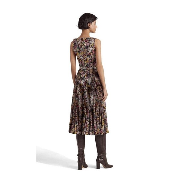 NWT Ralph Lauren Black Label Pleated Metallic Floral Dress Size 2 Jacquard - Picture 12 of 15
